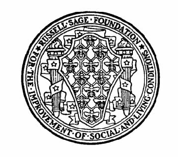 A circular seal that reads "The Russel Sage Foundation for improvement of living and social conditions"