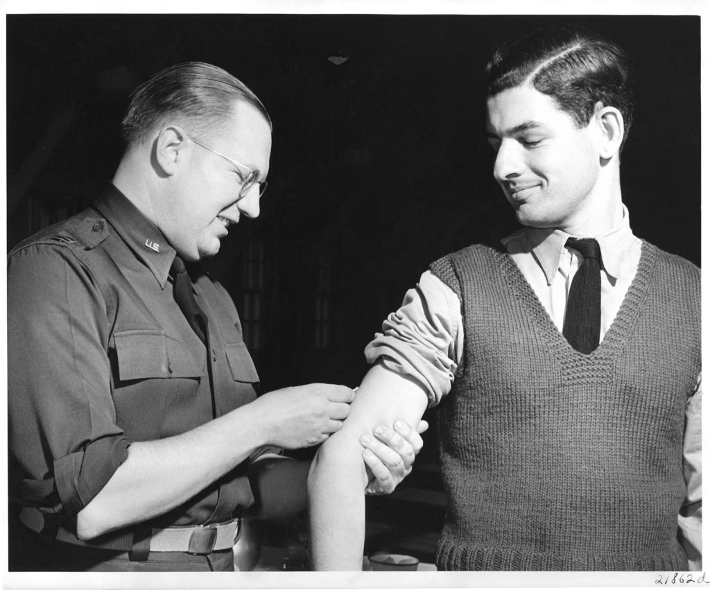 A U.S. soldier receives the yellow fever vaccine, 1942.