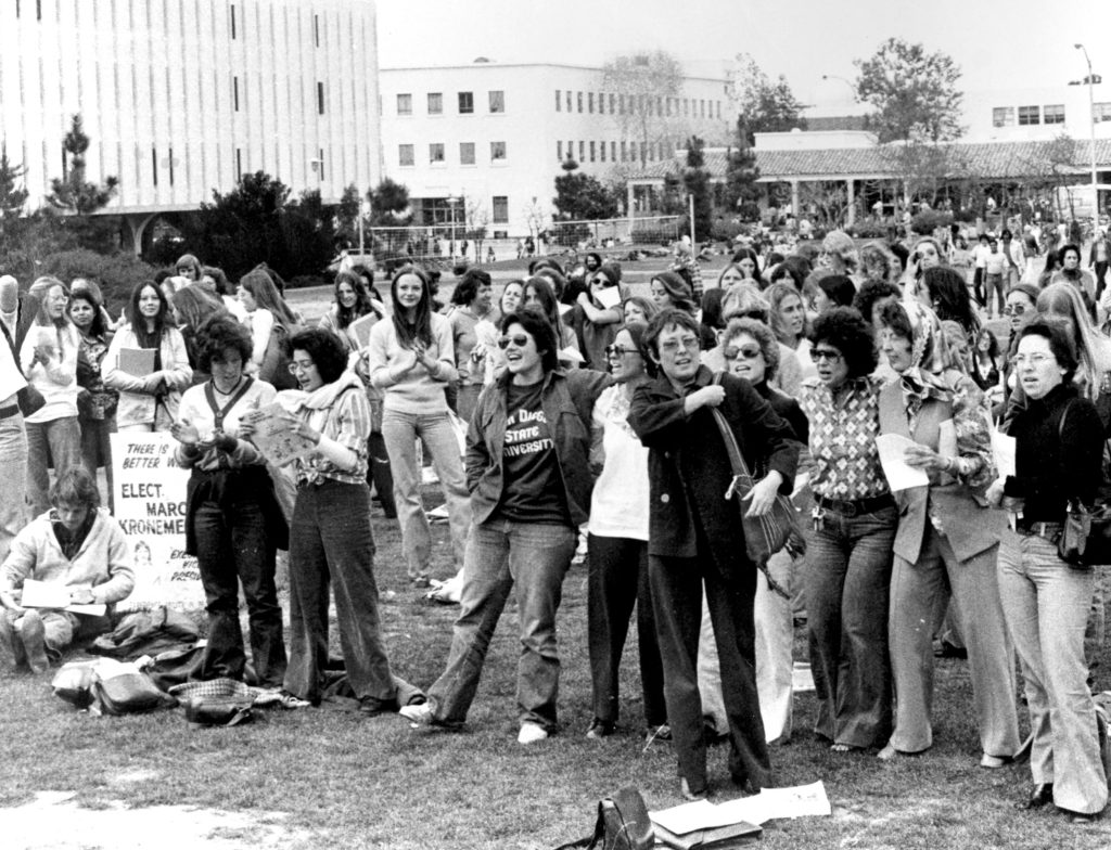 San Diego State University Women's Studies faculty and students gather for a Susan B. Anthony birthday celebration in 1976