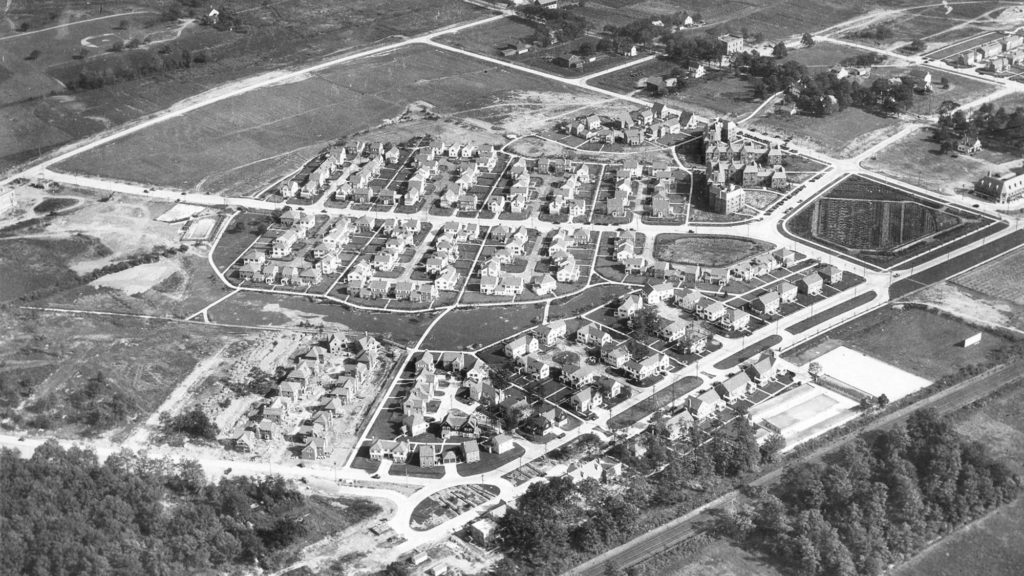 Black and white photo of Radburn, New Jersey.