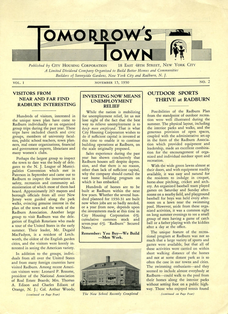 Publication produced by City Housing Corporation, "Tomorrow's Town".