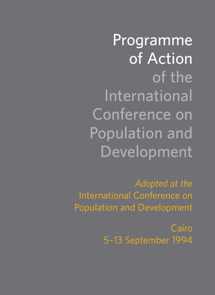Report cover reads, "Programme of Action of the International Conference on Population and Development. Cairo 5-13 September 1994."