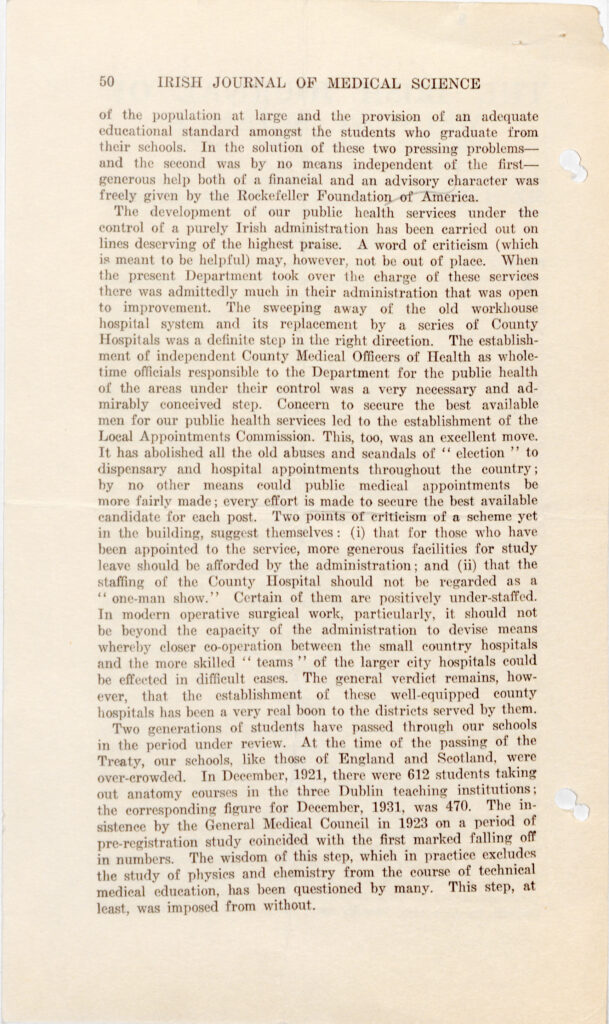 Series of documents from the Irish Journal of Medical Science, 1932. Page two of four.